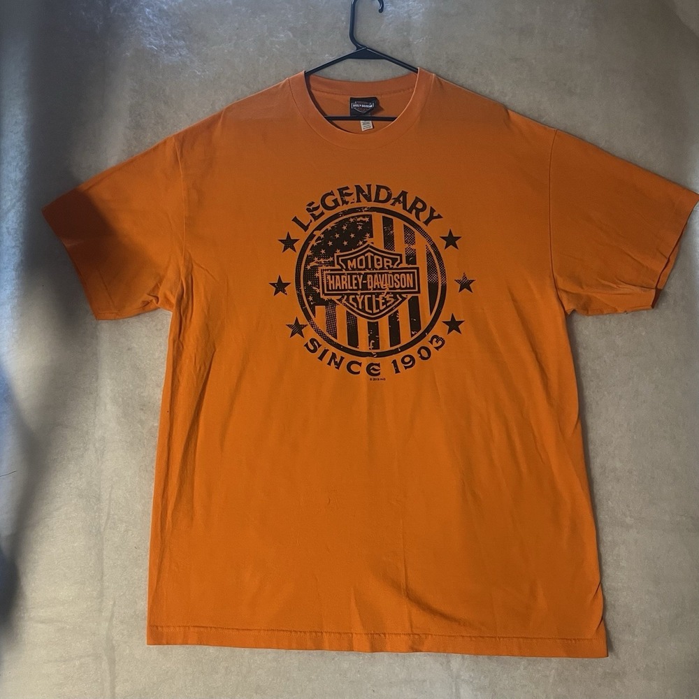Harley Davidson Legendary Shirt Orange Men's Size XL Sturgis South Dakota